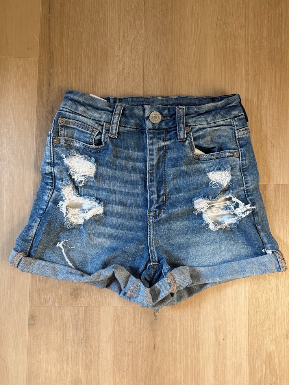 American Eagle High-Rise Distressed Denim Women’s Shorts - Blue